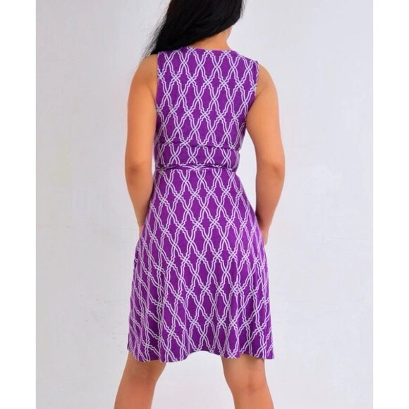 41 Hawthorn Medium Purple Gray Kassidy Wrap Fit Flare Geometric Dress 054 - Picture 3 of 15